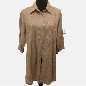 PURO LINO Women’s Linen Tunic Top XL Resort Beachy Tan Button Minimalist